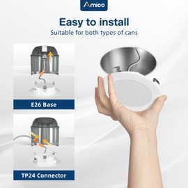 Amico Recessed Lighting 4 Inch, 12 Pack 5CCT Flat LED Can Lights, 2700K/3000K/4000K/5000K/6000K Selectable, 7W=60W, 700LM Brightness, Retrofit Installation - ETL & FCC