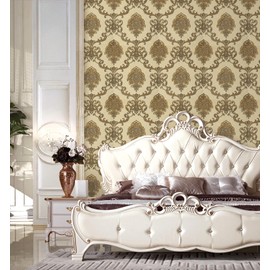 9.5X0.53M 6 Colors Luxury Gold Damask Waterproof Embossed Textured PVC Wallpaper Murals Roll for Bedroom Livingroom 1.73' W x 31.2' L=5.035㎡ (54sq.ft) (Bronze)