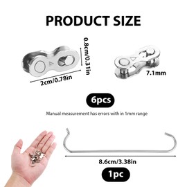 8 Speed Quick-Link Chain Connector, 6 Pairs Bike Chain Missing Link Speed Chain with Stainless Steel Chain Hook Reusable Dismantling 5 Times for Mountain Bike, Road Bike, Bicycle Chain Replacement