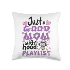 Just A Good Mom With A Hood Playlist Throw Pillow
