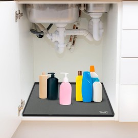 YIAMAT Under-Sink Kitchen & Bathroom Cabinet Mat, 28 x 22, Waterproof Rubber with Raised Edges, BPA-Free Silicone Dog Feed Mat, Absorbent Kitchen Mat, 100% Spill-Containment to Protect Floors