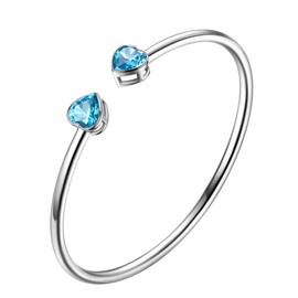 beautlace March Birthstone Adjustable Bracelets Silver Plated Birth Stone Open Double Heart Bracelets Birthday Gifts Jewelry for and Women KB0018M