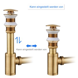 Universal Siphon for Sink & Washbasin, KEOKBON Syphon & Pop Up Valve Drain Fitting without Overflow Plug Drain Odour Trap Cleaning Opening Perfect Fit Tube Siphon, Antique