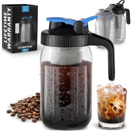 Zulay Premium Cold Brew Coffee Maker - 32oz Mason Jar With Leak-Proof Lid & Extra-Thick Glass - Fine-Mesh Stainless Steel Filter For Smooth Cold Brew & Iced Tea - Blue