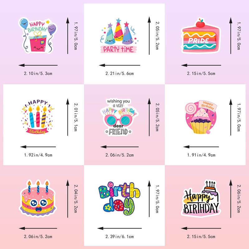 Bifarde 50Pcs Birthday Party Stickers - Vinyl Waterproof, Easy Peel
