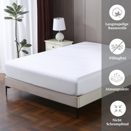 SOULFUL Satin Fitted Sheet, 140 x 200 cm, 100% Long Staple Cotton Bed Sheet, Fitted Sheet up to 25 cm Mattress Height, Suitable for Allergy Sufferers, Oeko-Tex Certified, White