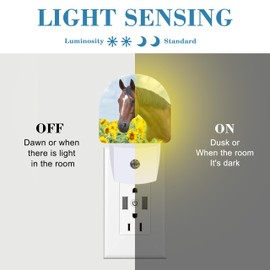 Uiaoiais Night Light Plug into Wall Horse in Sunflower Field with Dusk to Dawn Sensor for Kid Girls Boys Women Men Room Decor, Hallway, Kitchen, Bathroom, Nursery, Stairs