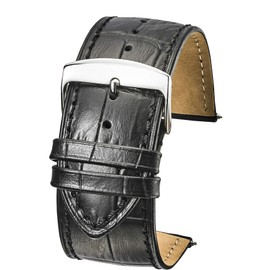 ALPINE INTERNATIONAL Genuine alligator grain stitched leather watch strap (fits wrist sizes 6-7 1/2 inch)- black - 28 mm