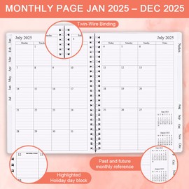 2024-2025 Diary, A5 Weekly Planner with Monthly Tabs, July 2024 - June 2025, Back Pocket, Planner 2024-2025 with Elastic Closure, Flexible Cover, 14.8×21cm, Rose Watercolor