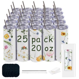 JKGTKC 25pack 20oz sublimation straight tumbler bluk double wall stainless steel vacuum cup with metal straw and silding lid for wholesale banks for DIY gift （white）