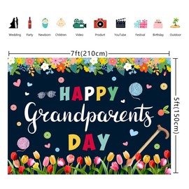 7x5 ft Happy Grandparents Day Backdrop Best Grandparents Ever Navy Blue Photography Background Love Grandma and Grandpa Family Gatherings Party Decorations Supplies