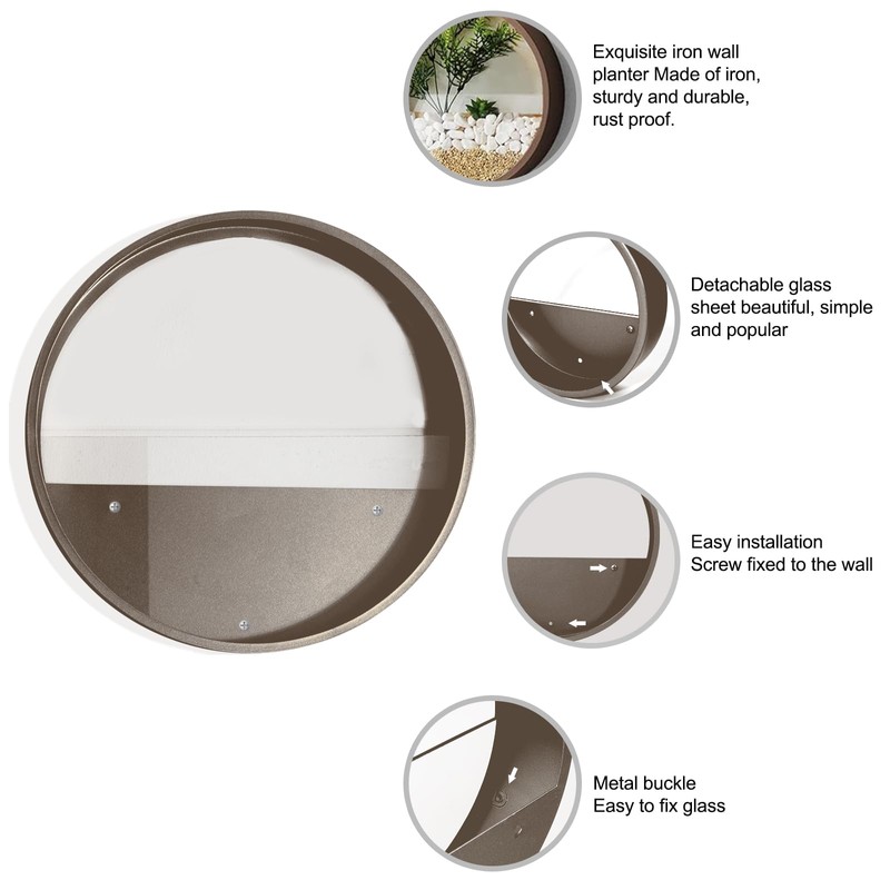 VEVLU 3 Pack Set Wall Planters,Modern Round Glass Wall Planter