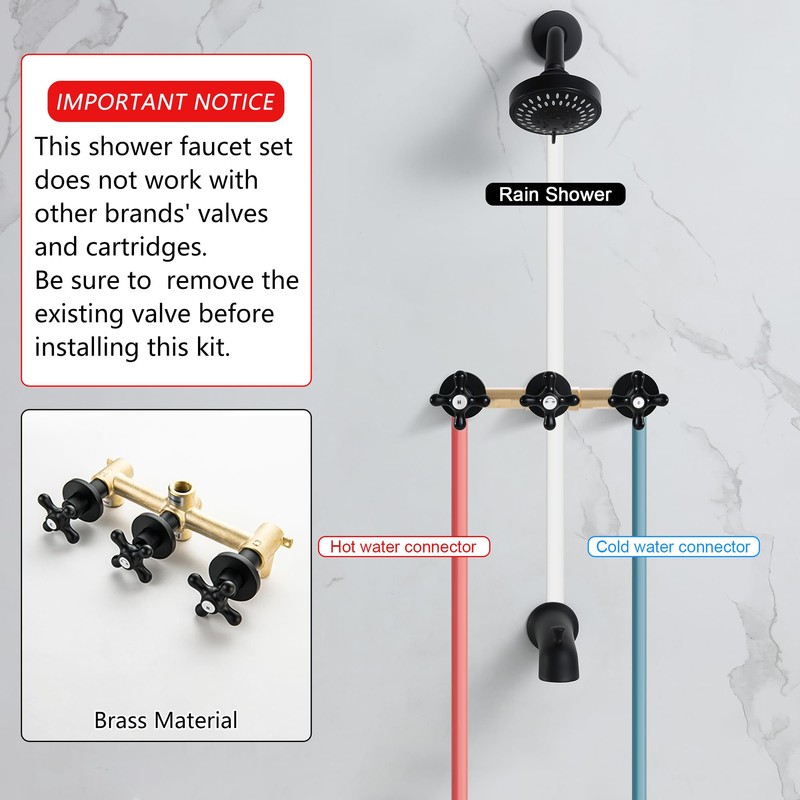BEIYI 3 Handle Shower Faucet Set with Tub Spout Matte
