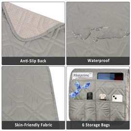 Niuoppy Sofa Armrest Cover, Armrest Chair Covers, Grey Armchair Cover for Arms with 6 Side Pocket , Sofa Arm rest Organiser for Recliner Chair, Armchairs (Light grey)