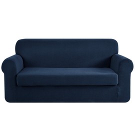 CHUN YI Stretch Loveseat Sofa Slipcover 2 Piece Couch Cover, 2 Seater Coat Soft with Elastic Bottom, Checks Spandex Jacquard Fabric, Medium, Dark Blue/Navy