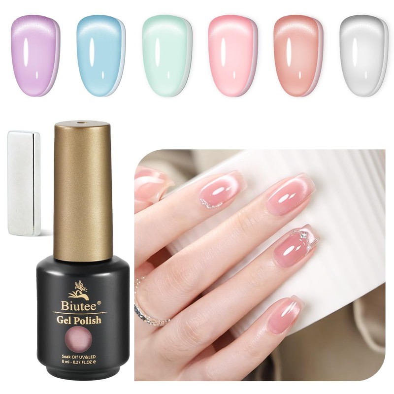 Biutee Magnetic Nails, Gel Nails, 6 Colors, Gel, Cat Eye,
