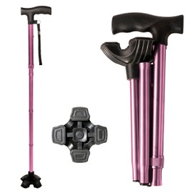 Stander Wonder Cane, Foldable Walking-Cane for Stability, Collapsible Free-Standing Walking-Stick with Adjustable Handle, Lightweight Quad-Cane for Men, Women, Seniors and Elderly, Regal Rose