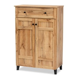 Baxton Studio Glidden Modern and Contemporary Oak Brown Finished Wood 1-Drawer Shoe Storage Cabinet