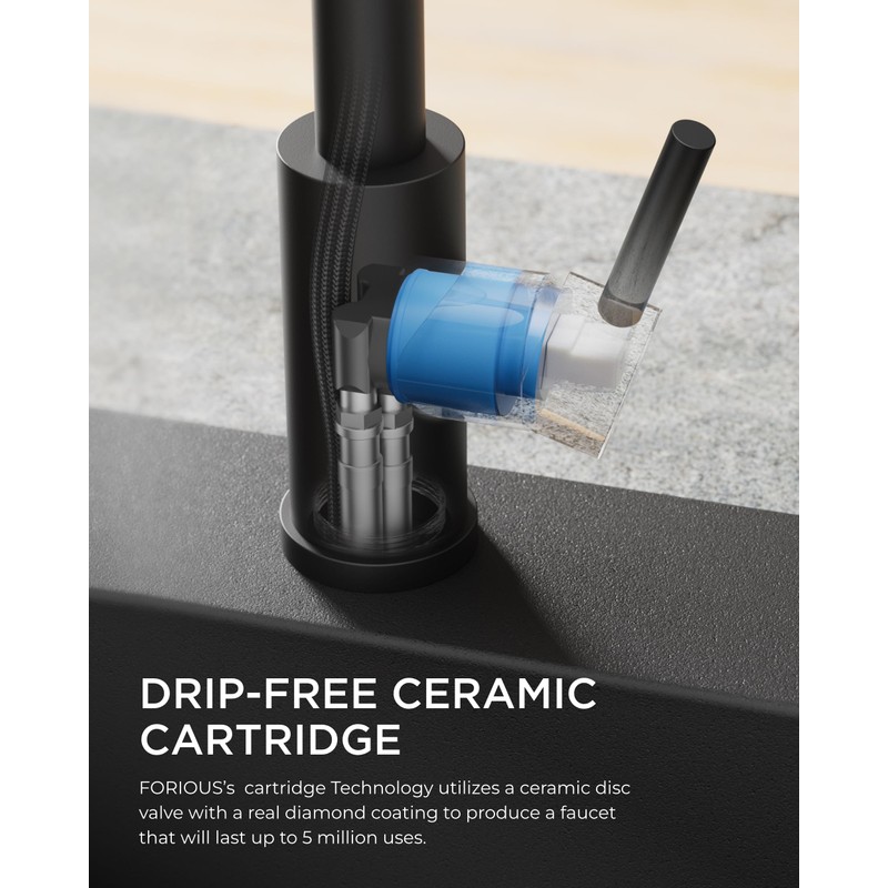 FORIOUS LED Kitchen Faucet with Pull Down Sprayer Black, Modern