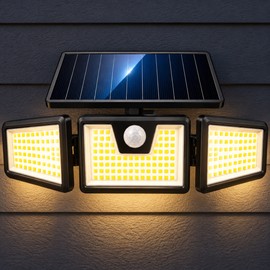Outdoor Solar Motion Sensor Flood Light for Garage and Yard – Adjustable Three-Head LED Wall Lighting