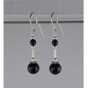 Black Onyx Gemstone & Sterling Silver Hook Drop Earrings with