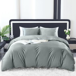 HCORA Velvet Duvet Cover Set - 3PCS Ultra Soft Duvet Cover Queen Size with 2 Pillowcases - Luxurious, Glossy Velvet Queen Duvet Cover Set with Zipper Closure Corner Ties (Dark Grey, 90" x 90")