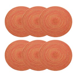 sourcing map 6pcs Round Braided Placemats 14" Non-Slip Round Table Mats for Dining Tables Washable Heat Insulation Woven Placemats Indoor Outdoor for Family Holiday Dinner, Orange