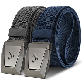 BULLIANT Men Belt 2 Pack,Nylon Web Holster Belt Stretch for Gift Men Outdoor Work Sports Hunting Hiking,Quick Release(Gray/Blue,34"-38" Waist Adjustable)