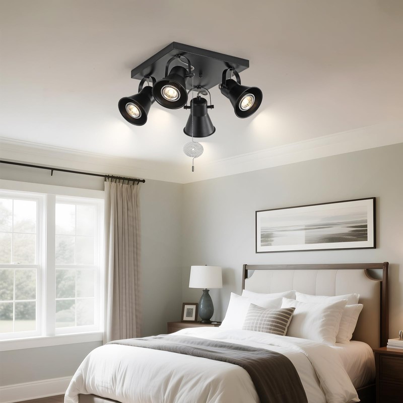 KEESFU 4-Light Square Ceiling Light Fixture with Pull Chain Switch,