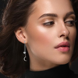 925 Sterling Silver Sun and Moon Dangle Earrings for Women Crescent Moon and Star Style with CZ Wedding Jewelry