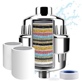 Aettechgd Shower Filter, 20 Stage Shower Head Filter for Hard Water, Latest Advanced Shower Head Filters, with 2 Filter Cartridges, for Removing Chemicals, Chlorine, Pesticides and More（Chrome）