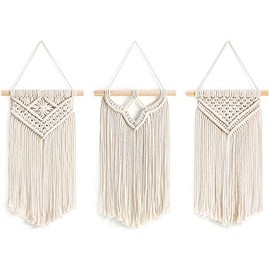 Mkono Small Macrame Wall Hanging, 3 Pack Art Woven Wall Decor Boho Home Chic Decoration for Apartment Bedroom Living Room Gallery, 8"Wx 14"L