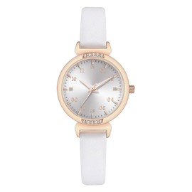 NUOVO Women Watch White Watch for Ladies Rose Gold Watch Diamond Watch Arabic Numerals Watch Waterproof Watch Casual Watch Crystal Accented Leather Strap Watch
