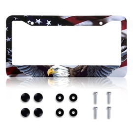 LIN KANG American Flag Eagle License Plate Frame Matte Stripe US Flag Gloss License Plate Holder Aluminum Metal Auto Parts Rust-Proof Waterproof Car Decorative Tag Frame for Standard US 12x6 Inch