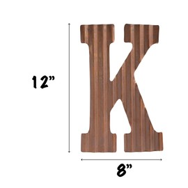 COLLECTIVE HOME - 12" Metal Letters for Wall Decor, Corrugated Rusty Letters, Rustic Hanging Wall Decor, Monogram Hanging Farmhouse Decor, Alphabet Signs for Office Bedroom Living Room Kitchen (K)