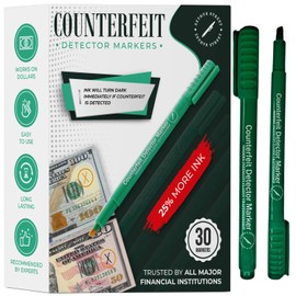 Counterfeit Money Pens - Box of 30 - Money Markers - Counterfeit Money Marker Pens - Extra Ink, Ink Turns Dark Upon Detection, Money Pens for Fraud Prevention