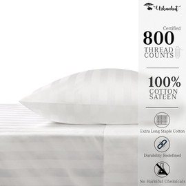 URBANHUT 800 Thread Count Egyptian Cotton Twin Size Damask Striped Sheets Set (3 Pc) - Ultra Soft & Smooth, Thick & Crisp Sateen Weave Twin Bedsheets, Fits Upto 16" Mattress - White