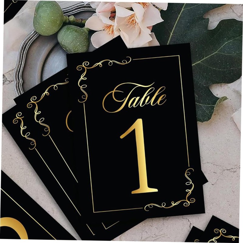 NOLITOY 1set Elegant Double Sided Table Numbers Cards Black Gold