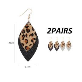 2 Pairs Leopard Print Earrings, Teardrop Leather Earrings, Women's Fashion Earrings, Leopard Print Pendant, Bohemian Style Earrings, Suitable for Party, Daily Wear (Black, Silver)