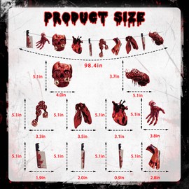 4 Piece Halloween Party Decorations Creepy Party Banner with Fake Knives Red Splatter Effects and Creepy Props for Haunted House Spooky Movie Night Party Room Decor