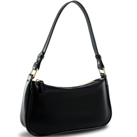 Crescent Shoulder Bag for Women Trendy Crossbody Purse Vegan Leather Clutch Handbag with 2 Removable Straps (black)