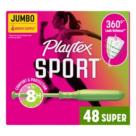Playtex Sport Tampons Super Absorbency, Fragrance-Free - 48ct | Super Tampons for Women, Feminine Care, Playtex Tampon with 360 Leak Defense