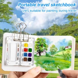 KIRZAX 8 Grid Mini Travel Watercolor Mini Palette Mini Watercolor Set Portable 8 Grid Sketchbook Palette Travel Watercolor Palette Pocket Artist Travel Set Travel Bag Watercolor Set with Metal Clip