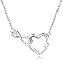 Fancime Women's 925 Sterling Silver Necklace, White / Gold, Heart Shape, Infinity Necklace / Bracelet Jewellery for Women, Zirconia