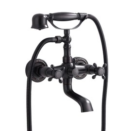 Oil Rubbed Bronze Tub Faucet GGStudy Clawfoot Bathtub Faucet Wall Mount Hand Held Shower Faucet Set Double cross Handle with Center with Adapter Adjustable Swing Arms