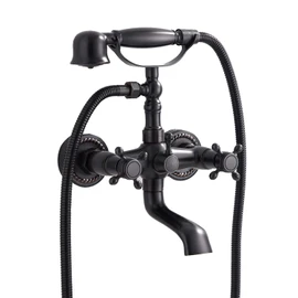 Oil Rubbed Bronze Tub Faucet GGStudy Clawfoot Bathtub Faucet Wall Mount Hand Held Shower Faucet Set Double cross Handle with Center with Adapter Adjustable Swing Arms