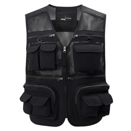 Gihuo Men's Mesh Multi Pockets Outdoor Fishing Safari Travel Vest(Black 03-M)