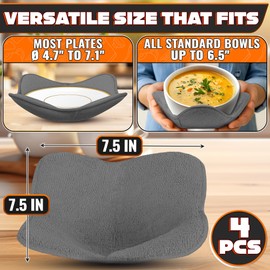 LIBERHAUS 4 Pcs Microwave Bowl Holder – 7.5" Grey Bowl Holders for Hot Food for Safe & Easy Handling of Hot and Cold Bowls, Saucers & Cups – Machine Washable, Soft Textured Fabric for Hand Protection
