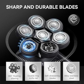 KENSEN Afeitadora Cabeza para Hombre, Afeitadora Eléctrica 6 en 1, Maquina de Afeitar Impermeable en Seco y Húmedo, Recortadora Barba