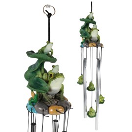 Ebros Pond Green Frog Family On Lily Pads Resonant Relaxing Wind Chime Patio